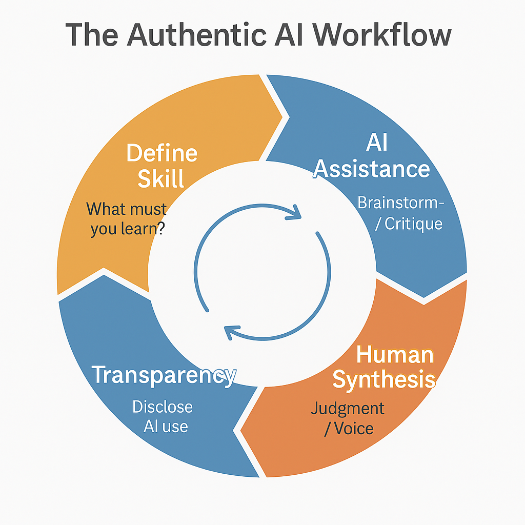 The Authentic AI Workflow. Integrity in the AI era doesn't mean abstaining from tools; it means using them transparently to support—not replace—human thinking.