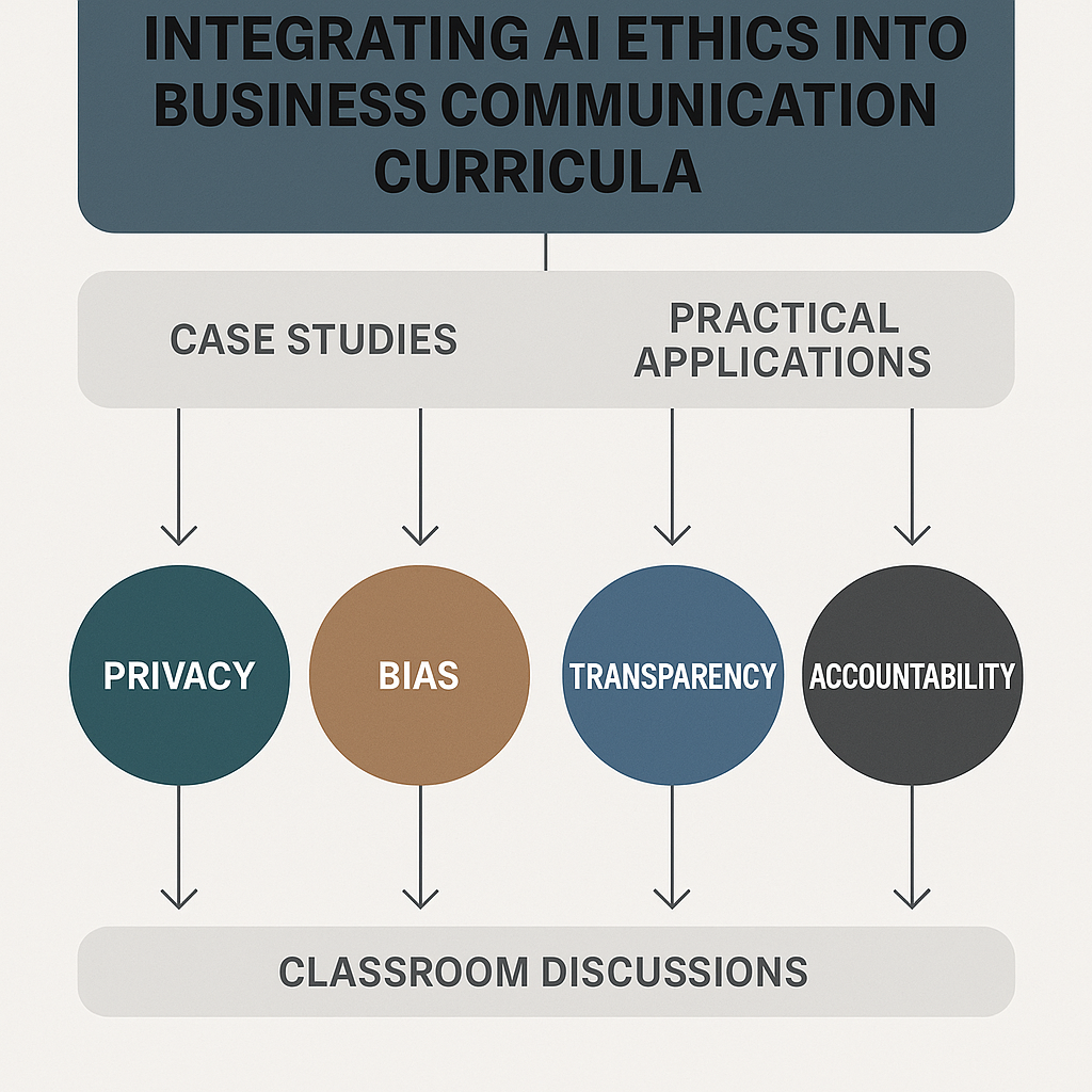 Diagram illustrating how AI ethics are incorporated into business communication education.